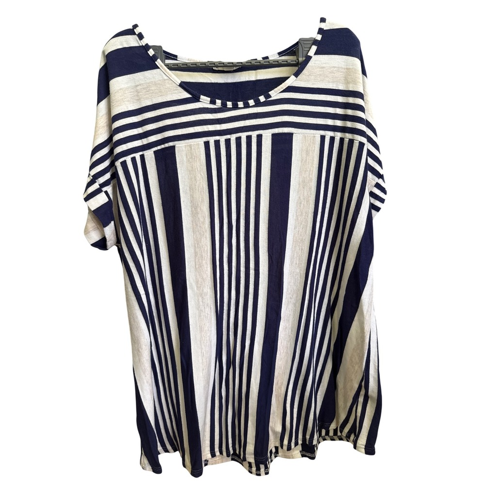Corvic Womens Navy Blue White Striped Short Sleeve Top Blouse Plus Size 1X